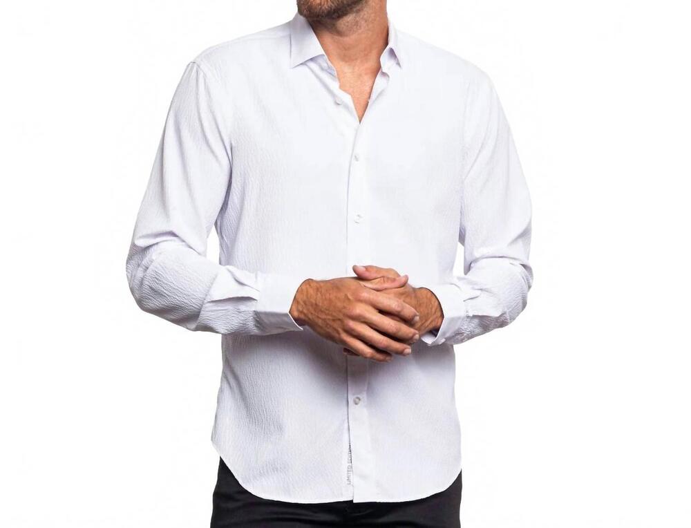 NEW EIGHT X seersucker solid button down shirt in white